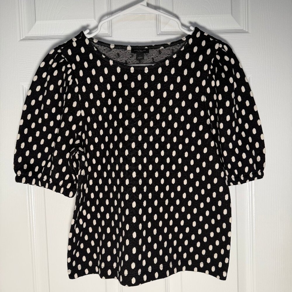 Ann Taylor Factory Short Sleeve Polka Dot Top Blouse Size S